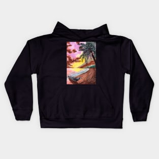 Boat, Beach and Sunset Kids Hoodie